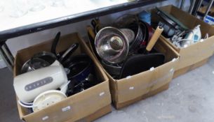 QUANTITY OF PANS, KITCHEN UTENSILS, STAINLESS STEEL TABLE CUTLERY AND KITCHEN SUNDRIES (CONTENTS