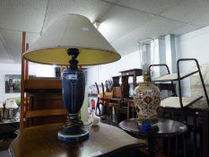 TWO MODERN POTTERY TABLE LAMPS AND SHADES (2)