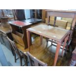 AN OAK OBLONG OCCASIONAL TABLE; JACOBEAN STYLE DARK OAK OBLONG STOOL/COFFEE TABLE; MAHOGANY OBLONG