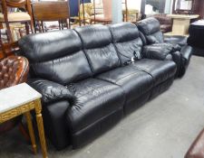 LEGGETT AND PLATT BLACK HIDE LOUNGE SUITE OF TWO PIECES, VIZ A LARGE THREE SEATER SETTEE WITH