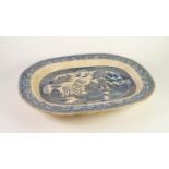 H.B & Co ?STAFFORDSHIRE STONE WARE?, NINETEENTH CENTURY BLUE AND WHITE WILLOW PATTERN POTTERY TURKEY