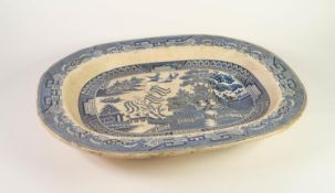 H.B & Co ?STAFFORDSHIRE STONE WARE?, NINETEENTH CENTURY BLUE AND WHITE WILLOW PATTERN POTTERY TURKEY