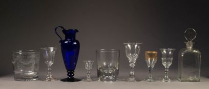 MODERN BRISTOL BLUE GLASS EWER, 7? (17.8cm) high, engraved ?Bristol? to the base, together with a