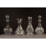 TWO CUT GLASS DECANTERS, with stoppers and TWO CUT GLASS WINE CARAFES (4)