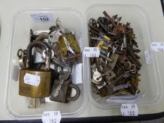 A COLLECTION OF 161 KEYS INCLUDING;  SOME CLOCK KEYS AND 9 PADLOCKS EACH WITH A KEY