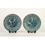 PAIR OF MODERN ORIENTAL PORCELAIN SHALLOW DISHES, transfer printed in blue, 8 3/4in (22.5cm)