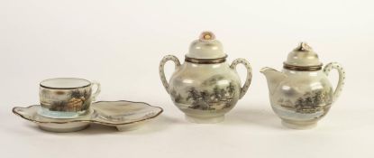 THIRTEEN PIECE JAPANESE EGGSHELL CHINA PART TEA SERVICE, NOW SUITABLE FOR FIVE PERSONS, painted with