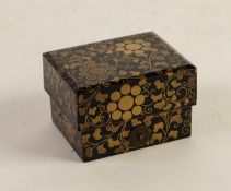 JAPANESE MEIJI PERIOD SMALL BLACK LACQUERED AND GILT PAINTED SMALL BOX AND COVER, with gilt metal