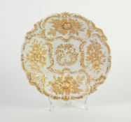 MEISSEN MOULDED PORCELAIN SHALLOW DISH, decorated with floral panels, heightened on gilt, 2 ¼? (5.