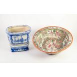 TWO PIECES OF MODERN REPRODUCTION ORIENTAL POTTERY, comprising: FAMILLE ROSE LARGE BOWL, 16 ¼? (41.