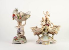 LATE 19th/EARLY 20th CENTURY GERMAN PORCELAIN POSY HOLDER, the two openwork shell form receivers