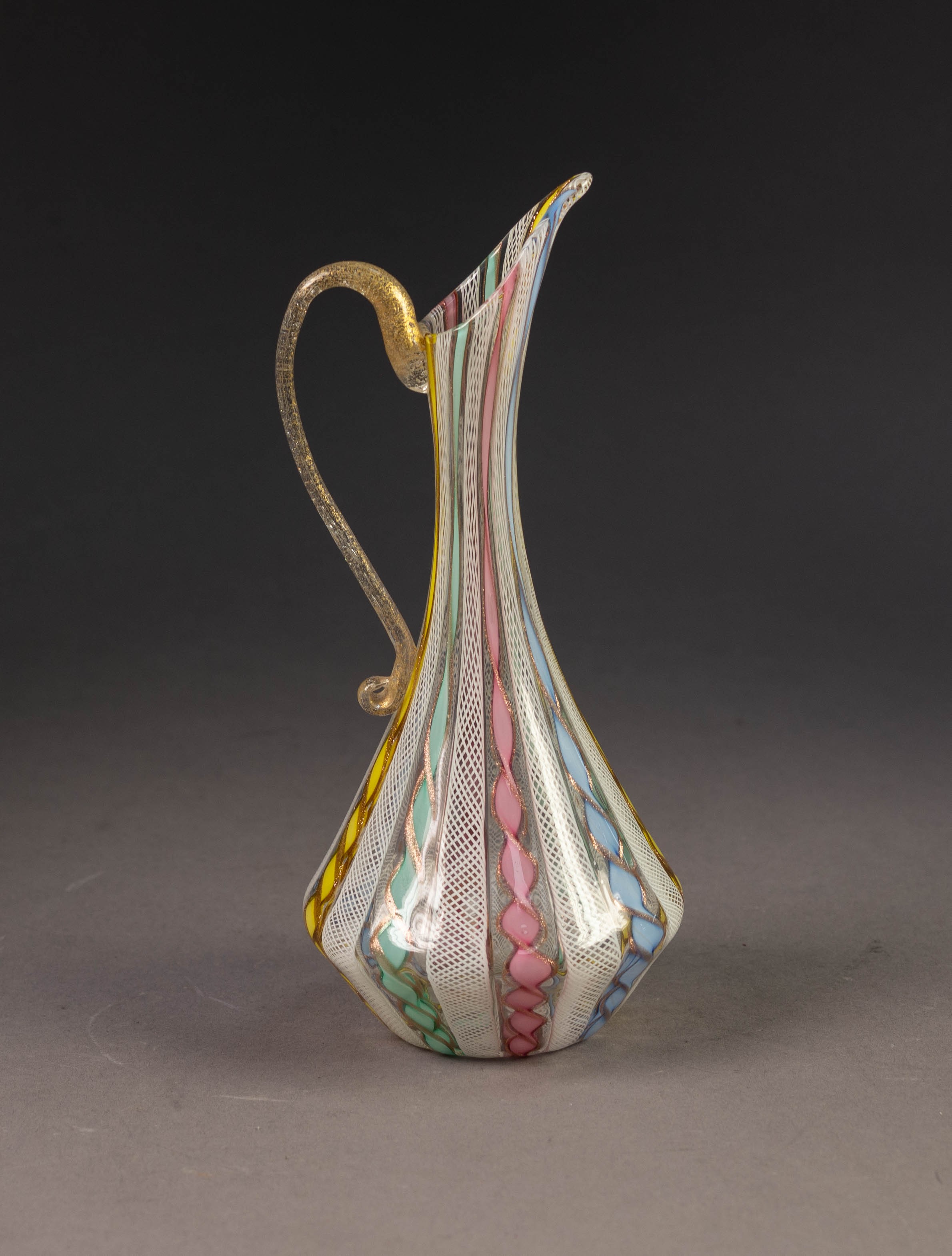 ELEGANT LATTICINO GLASS SMALL FILGRANO EWER, the S-scroll handle and twist decoration with - Image 2 of 3