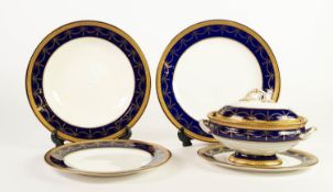 THIRTY ONE PIECE ROYAL WORCESTER PORCELAIN PART DINNER SERVICE, with dark blue and acid etched