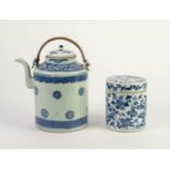 NINETEENTH CENTURY CHINESE BLUE AND WHITE PORCELAIN JAR AND COVER, of cylindrical form, well painted