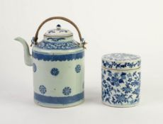 NINETEENTH CENTURY CHINESE BLUE AND WHITE PORCELAIN JAR AND COVER, of cylindrical form, well painted