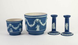 WEDGWOOD EARLY 20th CENTURY BLUE AND WHITE JASPER WARE JARDINIERE, design of classical figures