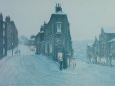 BOB RICHARDSON TWO ARTIST SIGNED COLOUR PRINTS Hebden Bridge Street in Snow 14 ¾? x 19 ½? (37.5cm