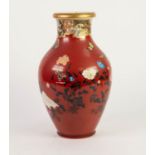 JAPANESE SATSUMA POTTERY VASE, of ovoid form, painted with birds, butterflies and flowers, on a