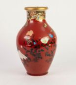 JAPANESE SATSUMA POTTERY VASE, of ovoid form, painted with birds, butterflies and flowers, on a