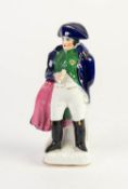 19th CENTURY STAFFORDSHIRE PORCELAIN FIGURE OF NAPOLEON, holding a field telescope, brightly