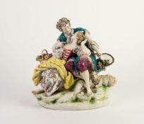 EARLY 20th CENTURY CONTINENTAL PORCELAIN GROUP OF AN AMOROUS COUPLE, he holding a flute with a