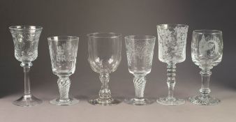 SIX MODERN LARGE STEMMED GLASSES, including: THREE ROYAL COMMEMORATIVE EXAMPLES, one by Royal