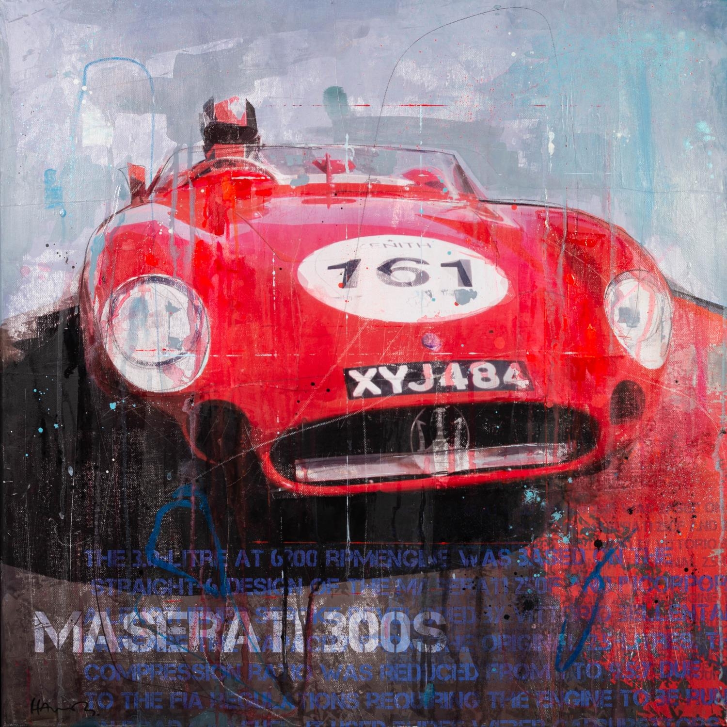 MARKUS HAUB (b.1972) MIXED MEDIA ON CANVAS ?Maserati 300S? Signed, titled to gallery label verso