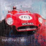 MARKUS HAUB (b.1972) MIXED MEDIA ON CANVAS ?Maserati 300S? Signed, titled to gallery label verso