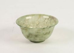 ORIENTAL TRANSLUCENT GREEN HARDSTONE SMALL BOWL, of steep sided, footed form with flared rim, 2? (