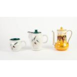 ROYAL DOULTON POTTERY 'COACHING SCENES' COFFEE POT And COVER, tall onion form, yellow and white