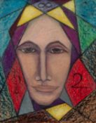 GOLDA ROSE (1921-2016) ACRYLIC ON BOARD ?The Magician, (The Mage)?, female portrait with symbols