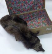 FULL, GREY FOX FUR STOLE and a vintage FIBRE SUITCASE, leather edged with metal corners