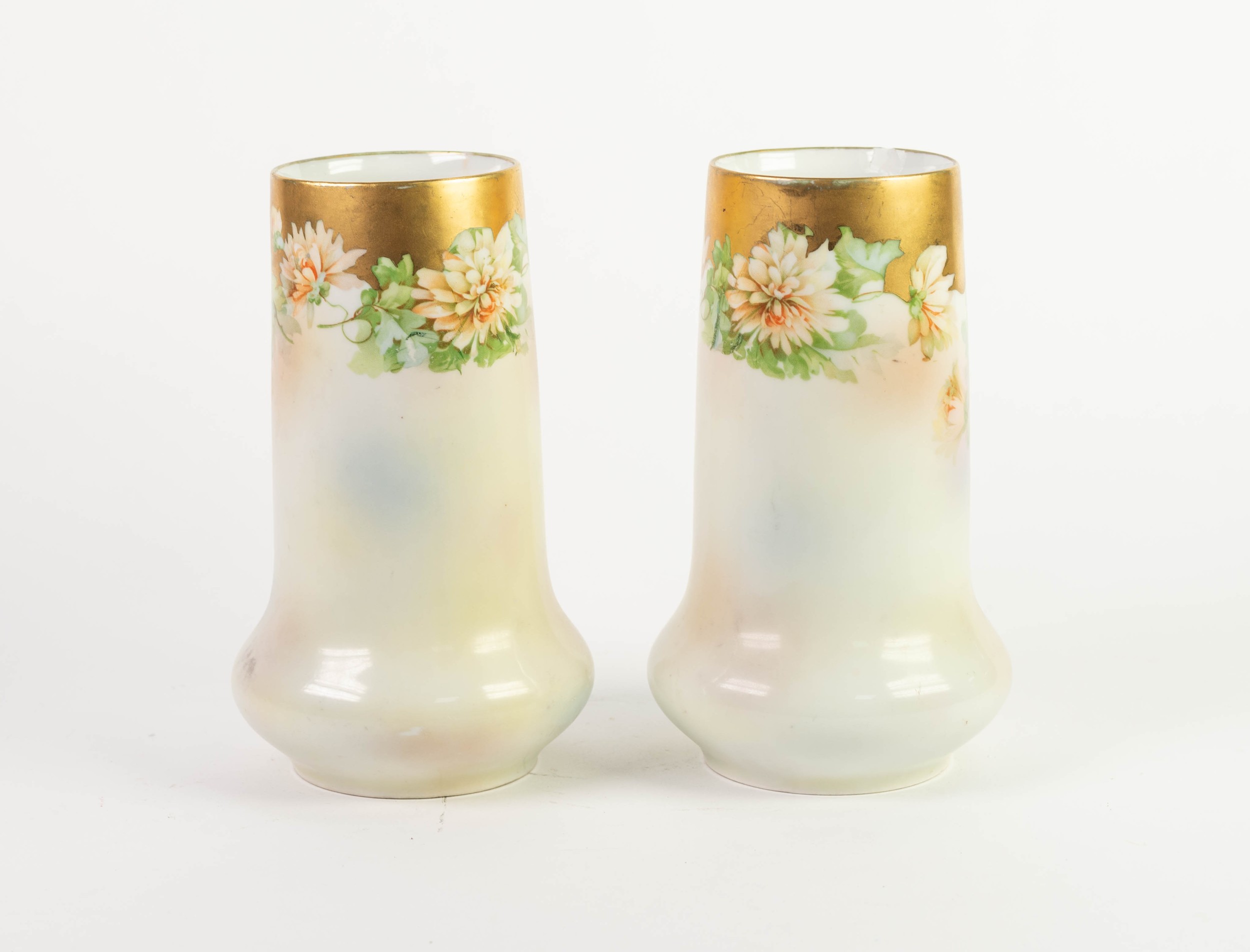 PAIR OF MORITZ ZDEKAUER, STARA ROLE, VIENNA, PORCELAIN VASES, each of slightly tapering, cylindrical - Image 2 of 3
