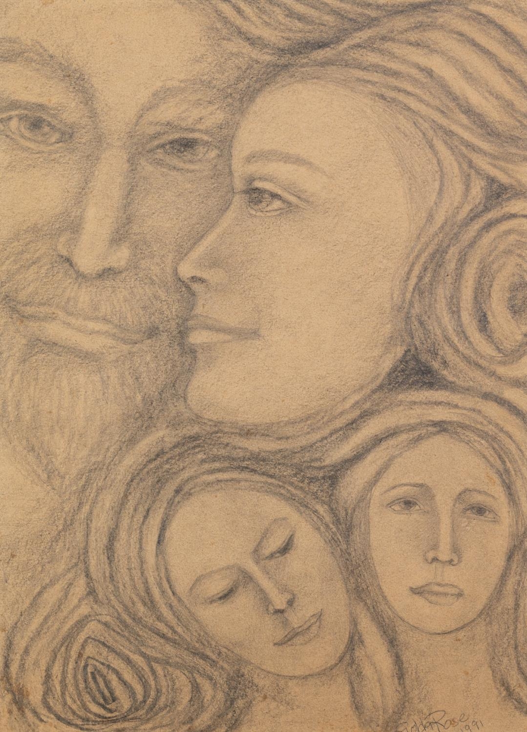 GOLDA ROSE (1921-2016) THREE PENCIL FACE PORTRAITS ?Searching? ?Adoration? Signed and dated 1991 and