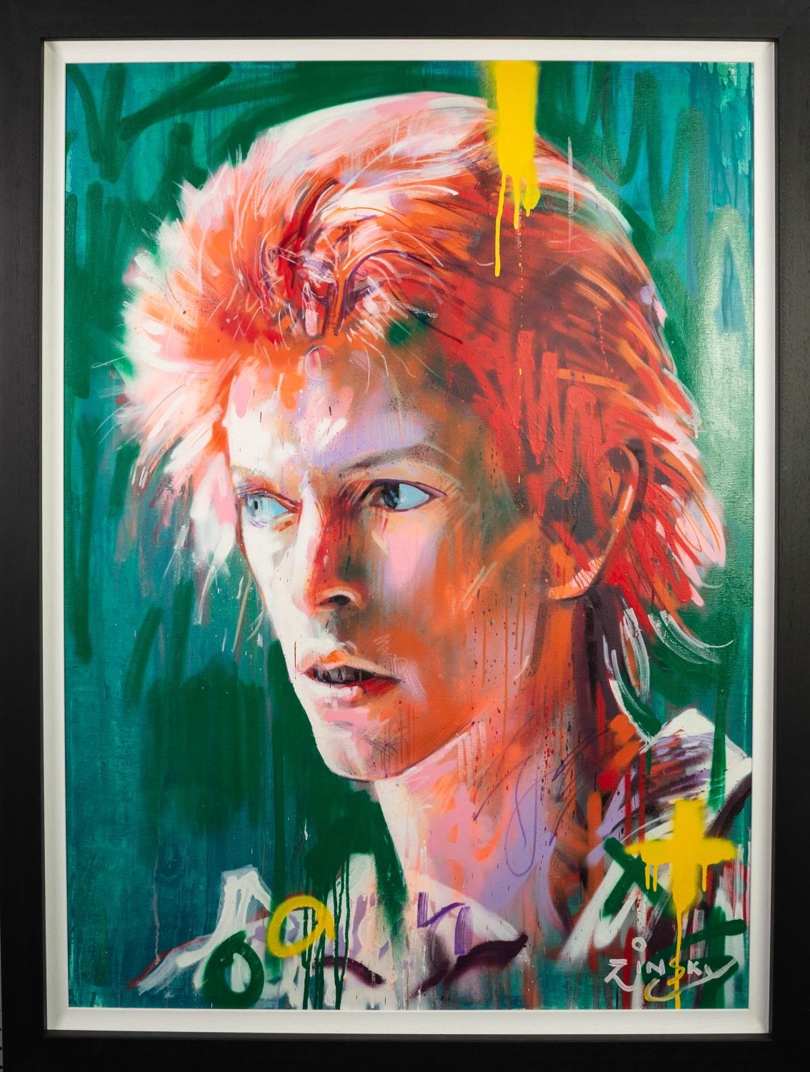 ZINSKY (MODERN) OIL ON CANVAS ?David Bowie, Space Oddity? Signed, titled to gallery label verso - Image 2 of 2