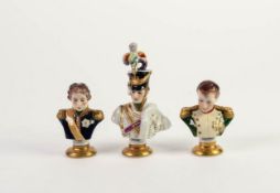 THREE MODERN RUDOLPH KAMMER PORCELAIN BUSTS OF MILITARY FIGRES, NAPOLEON, SOULT and JUNOT, 5 ¼? (