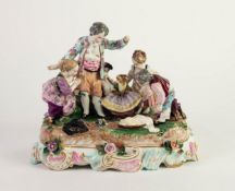 LATE 19th /EARLY 20th CENTURY GERMAN PORCELAIN FIGURAL GROUP OF SIX CHILDREN AT PLAY, with a pet dog