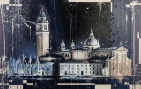 KRIS HARDY (b.1978) MIXED MEDIA ON CANVAS ?Venice at Night? Signed, titled to gallery label verso