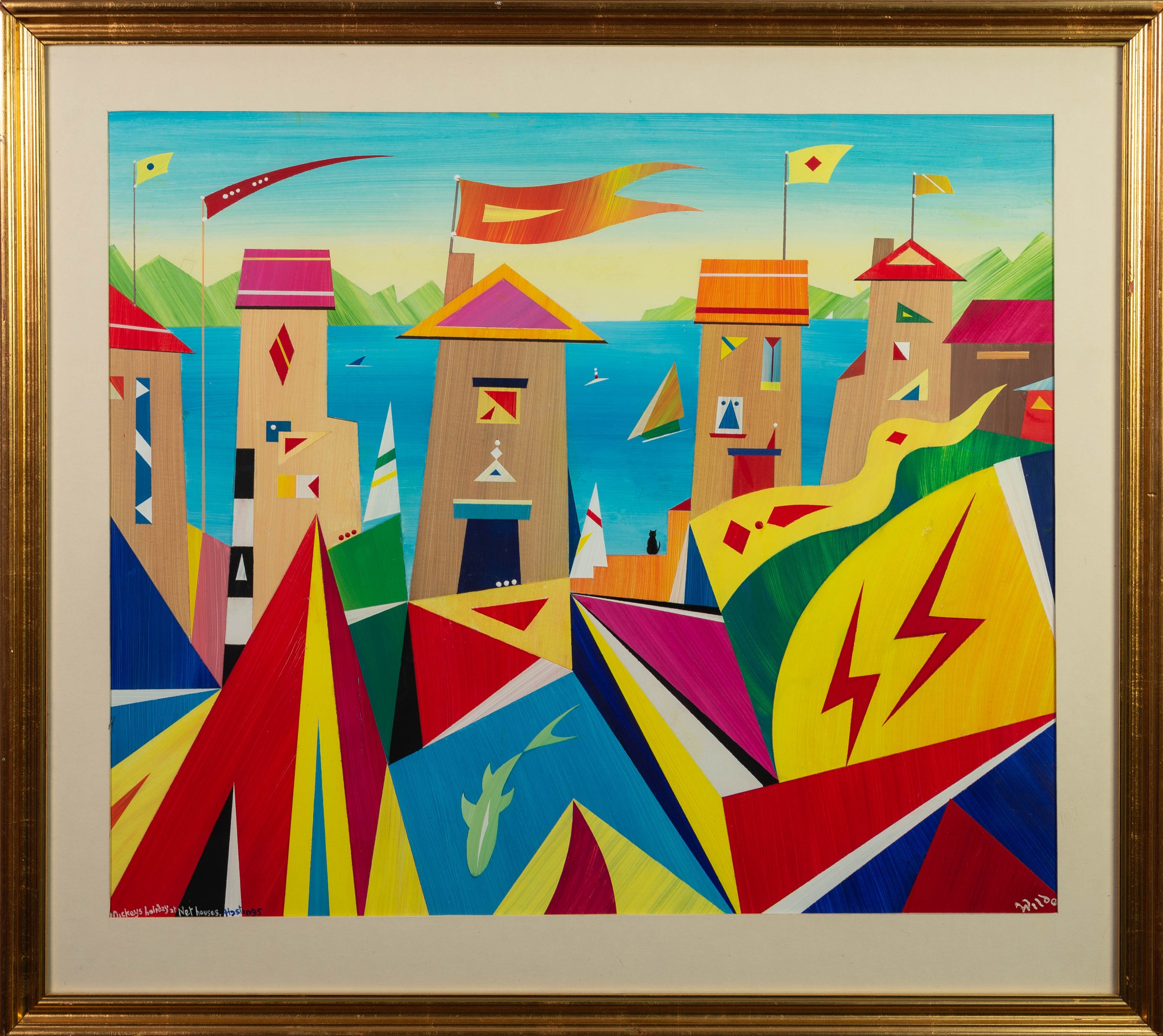 DAVID WILDE (1918-1974) ACRYLIC ON BOARD ?Mickeys Holiday at Net Houses, Hastings? Signed and titled - Image 2 of 2