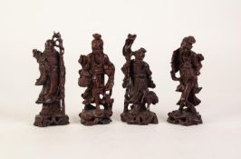 SET OF FOUR CHINESE LATE QING/REPUBLIC PERIOD WELL CARVED CHERRYWOOD IMMORTALS, 6 1/4in (16cm)