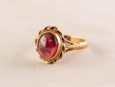 9ct GOLD RING, collet set with a cabochon oval amethyst, 4.2gms, ring size O/P
