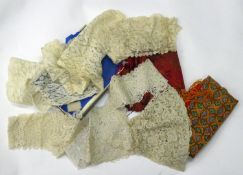 BOX CONTAINING SEVEN VARIOUS LACE COLLARS; a square SHAWL with all-over paisley style repeat fan