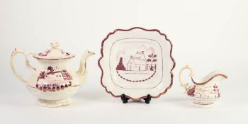 NINETEENTH CENTURY SUNDERLAND LUSTRE POTTERY TEAPOT IN THE ROCOCO TASTE, together with a SIMILAR