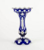 NINETEENTH CENTURY BLUE AND WHITE CASED AND FLASH CUT GLASS TABLE LUSTRE, of typical form with