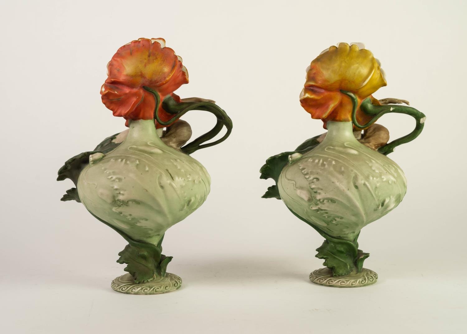 MATCHING PAIR OF ROYAL DUX STYLE FIGURAL PEDESTAL ORNAMENTS, each painted in muted tones and - Image 2 of 2