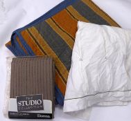 KING SIZE BEDSPREAD, the blue front 100% linen, the striped back 100% cotton, made in China; a WHITE