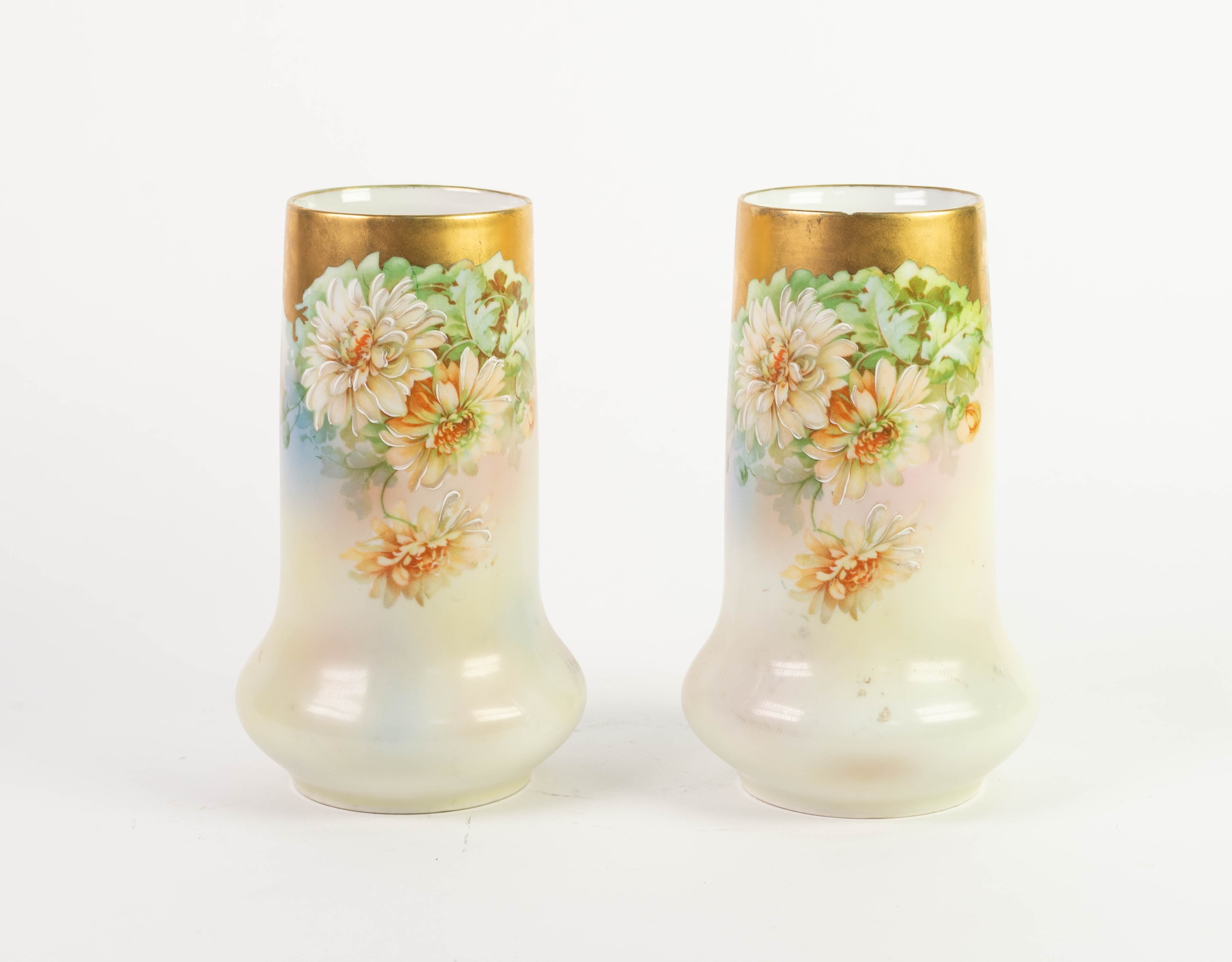 PAIR OF MORITZ ZDEKAUER, STARA ROLE, VIENNA, PORCELAIN VASES, each of slightly tapering, cylindrical