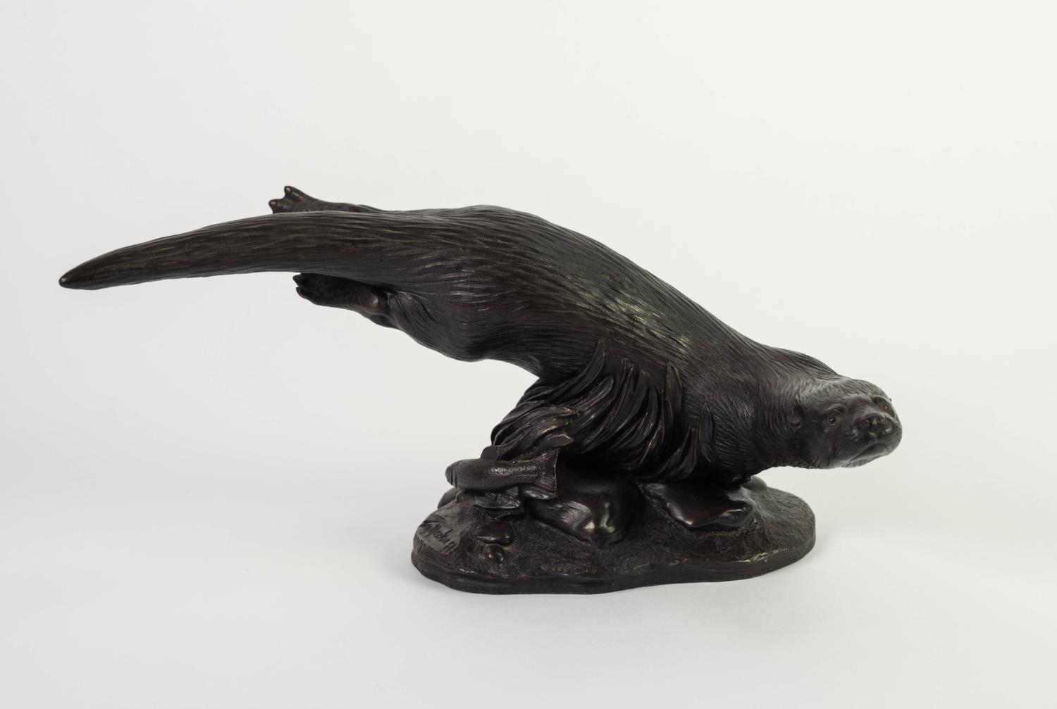 TOM MACKIE FOR HEREDITIES BRONZED RESIN SCULPTURE Modelled as an otter swimming Incised signature to