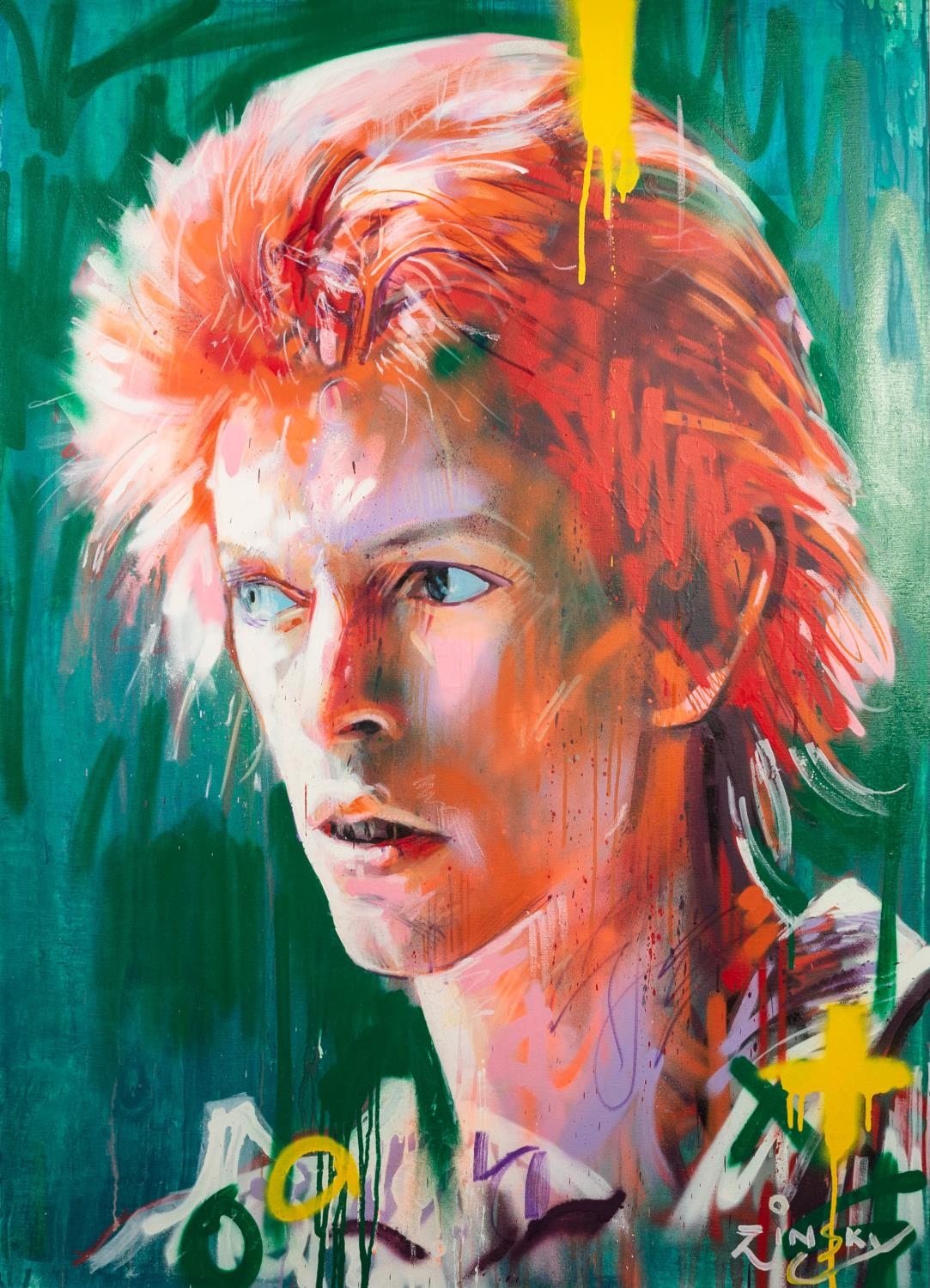 ZINSKY (MODERN) OIL ON CANVAS ?David Bowie, Space Oddity? Signed, titled to gallery label verso