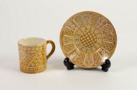 CANTAGALLI, ITALIAN GOLD LUSTRE GLAZED FAIENCE POTTERY COFFEE CAN AND SAUCER, decorated with